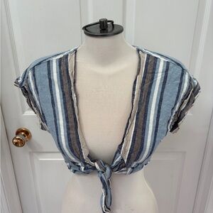 Lush Blue and Brown Striped Crop Top ladies medium